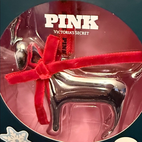 🎉🎉SALE🎉🎉 LIMITED EDITION-PINK Victoria's Secret Silver Red Holiday Dog Ornament - Picture 3 of 6